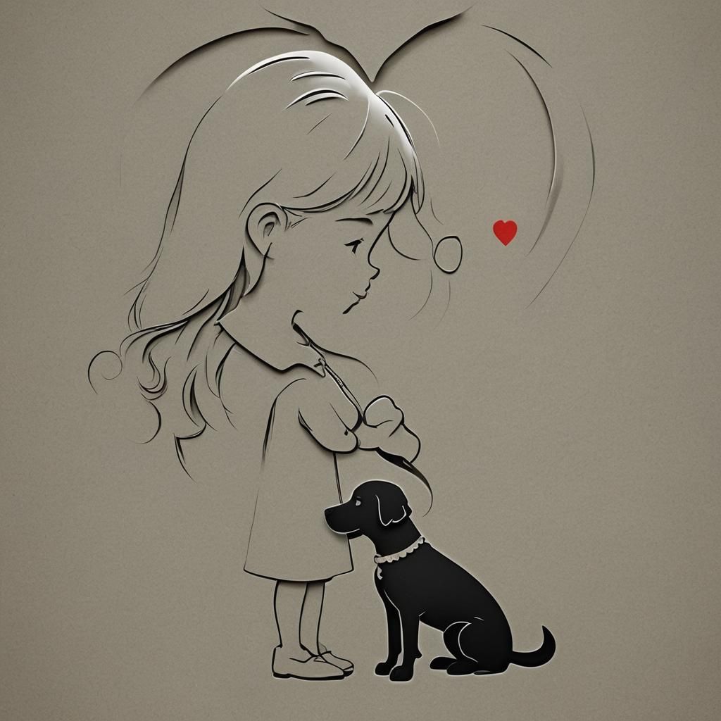 Heart-Shaped Logo of Girl and Dog Silhouette