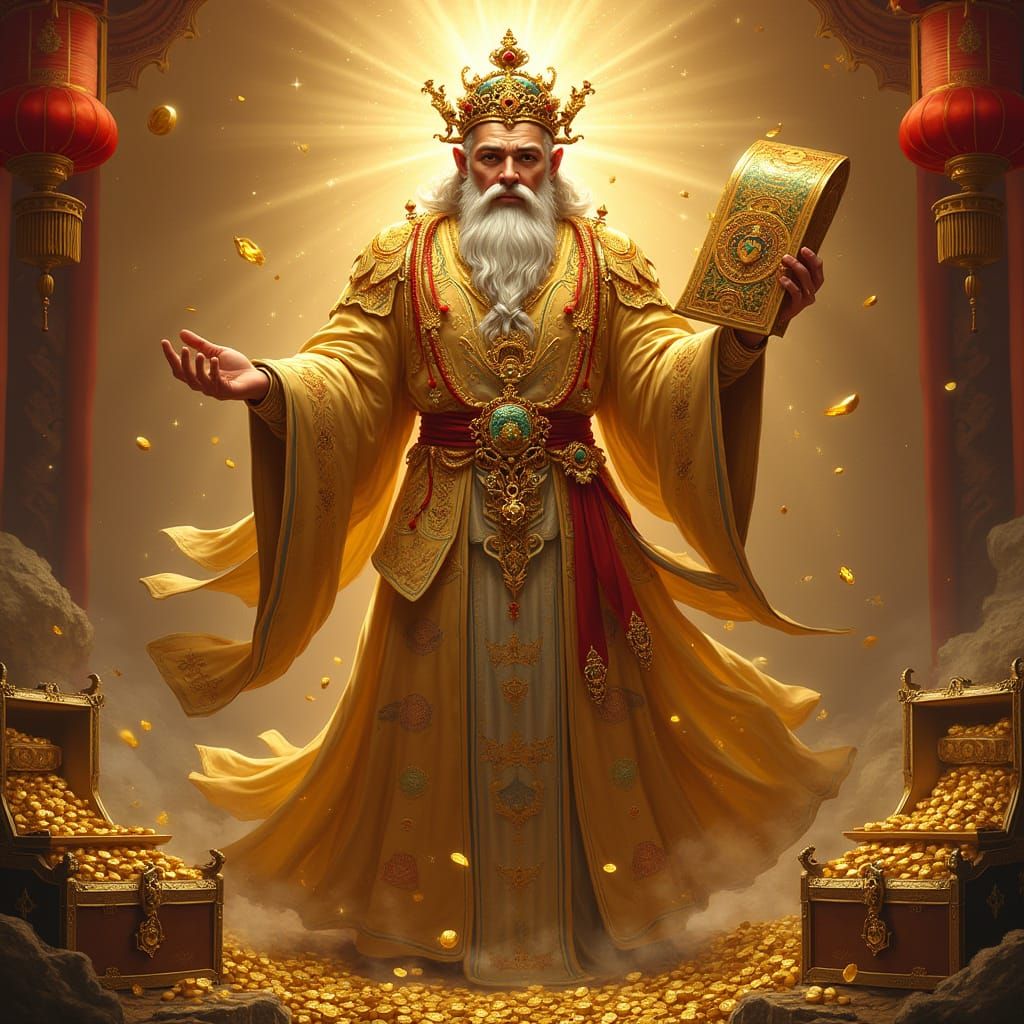 Golden God of Wealth in Opulent Baroque Style