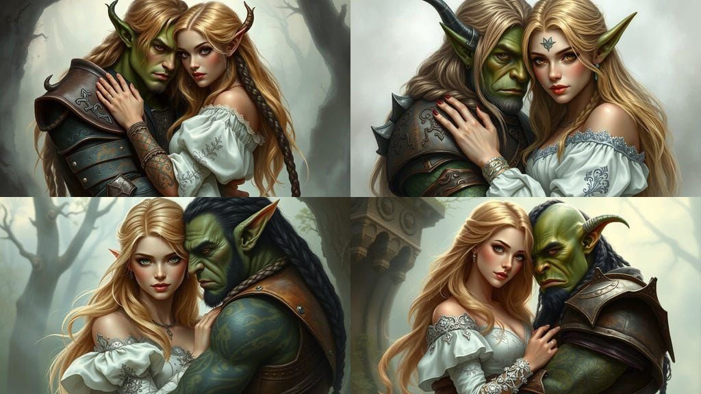 Ethereal Fantasy Portrait of Human Princess and Orc King