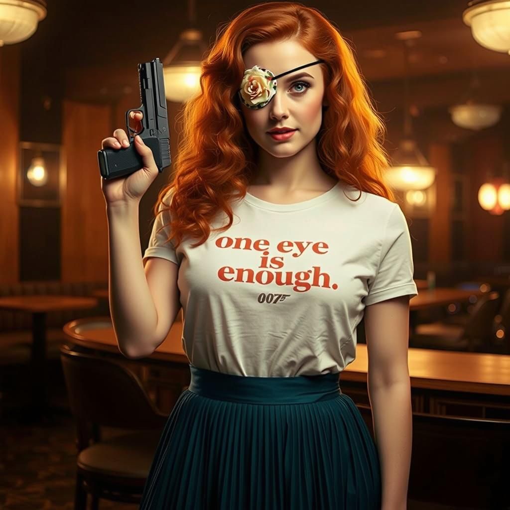 Elegant Redhead with Eyepatch in James Bond Style