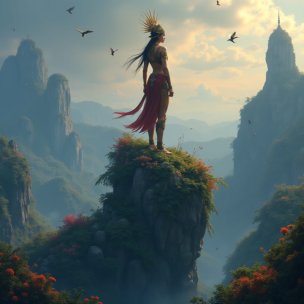 Malay Warrior Queen in Alien Jungle Landscape