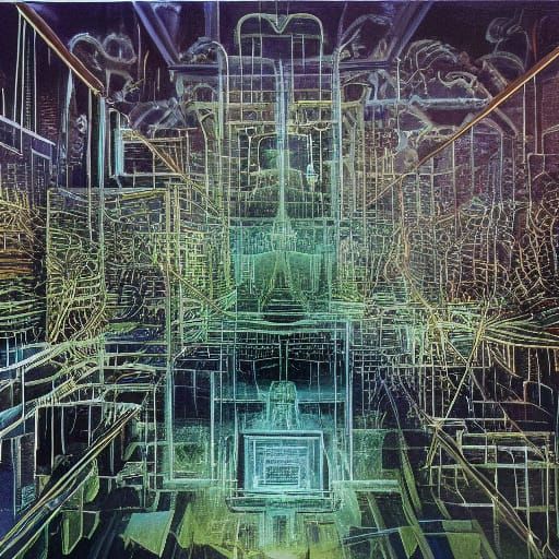 Archon in Control Grid: Expressionist Oil Painting