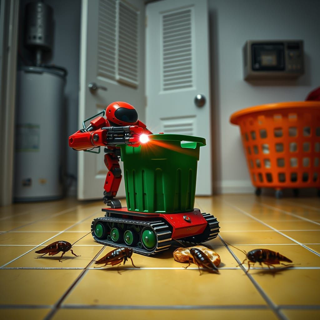 Laser Robot Versus Cockroaches: High-Contrast Photo