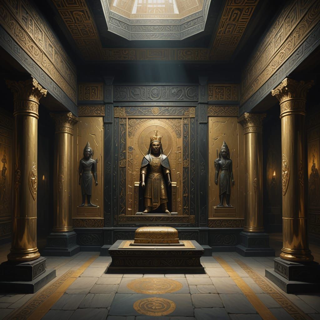 Nubian Queen's Empty Sarcophagus Chamber in Gouache