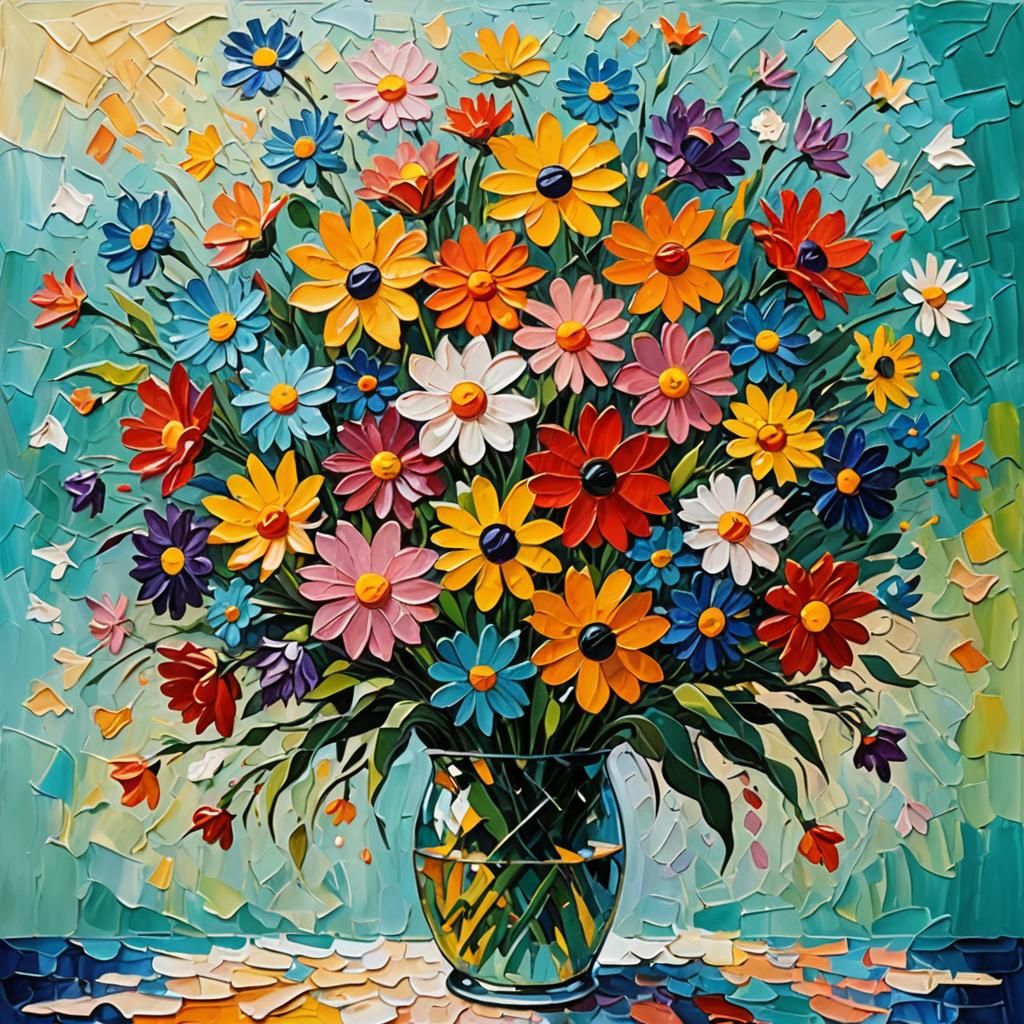 Expressionist Flower Bouquet in Impasto Style