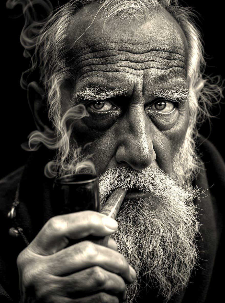 Elderly Man's Wise Gaze: Hyper-Realistic Portrait