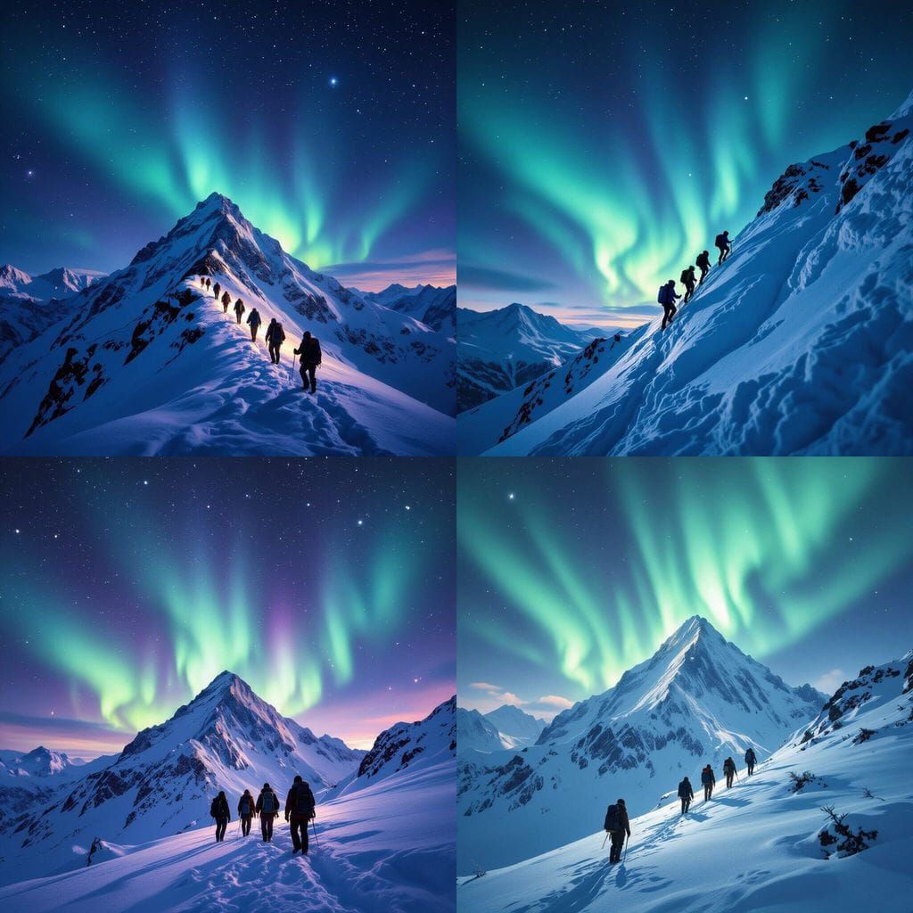 Night Mountain Climbers Witness Aurora Lights