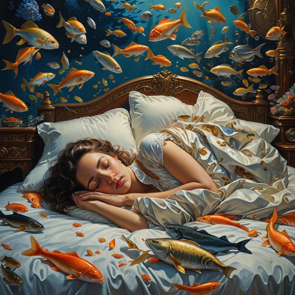 Woman Sleeps with Fishes in Royal Bedroom