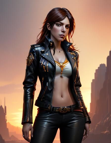 Sunset Shimmer in Leather Jacket: Detailed Digital Portrait