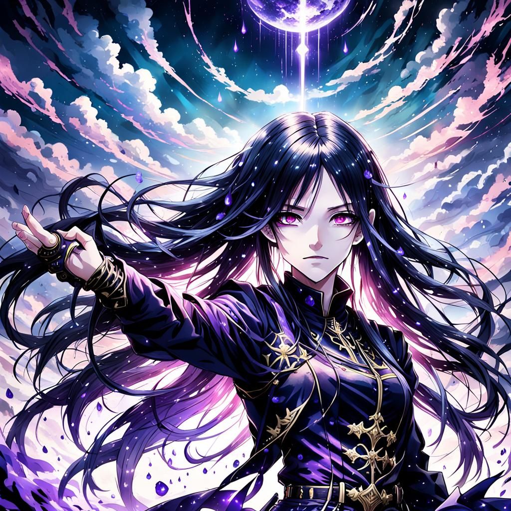 Gothic Woman in Violet Sky: Dark Fantasy Art