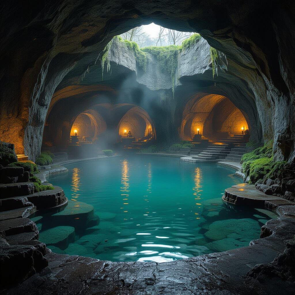 Underground Geothermal Oasis with Natural Hot Spring Lake