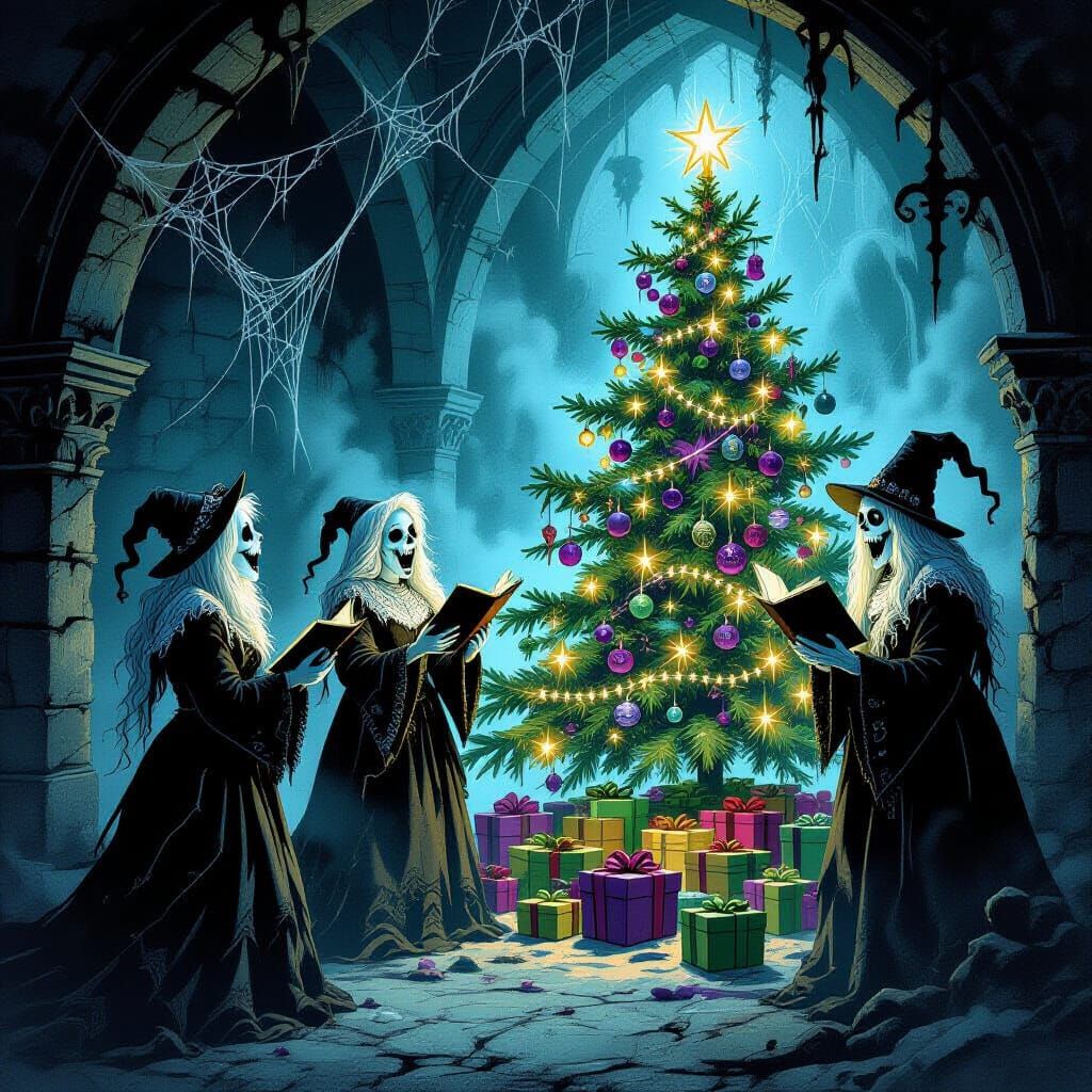 Gothic Undead Carolers in Haunted Crypt