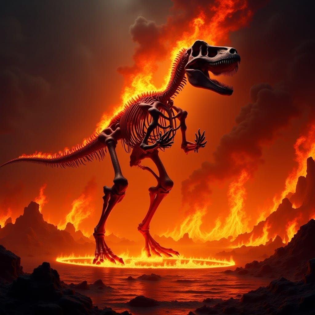 Tyrannosaur Skeleton Emerges from Blazing Fire