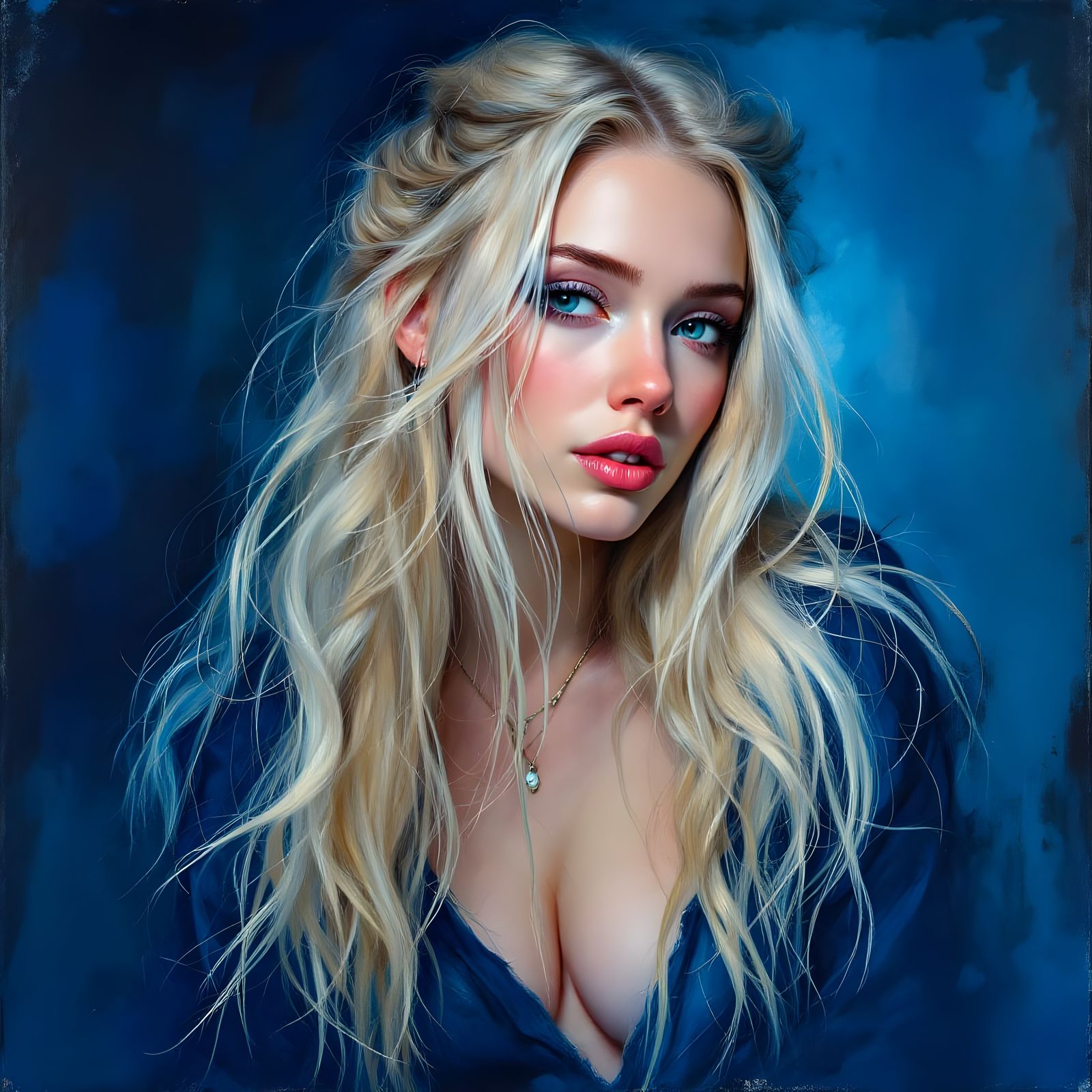 Norse Goddess Portrait in Midnight Blue and Silver