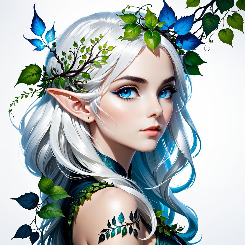 Beautiful Forest Elf in Ink Splash Art Style