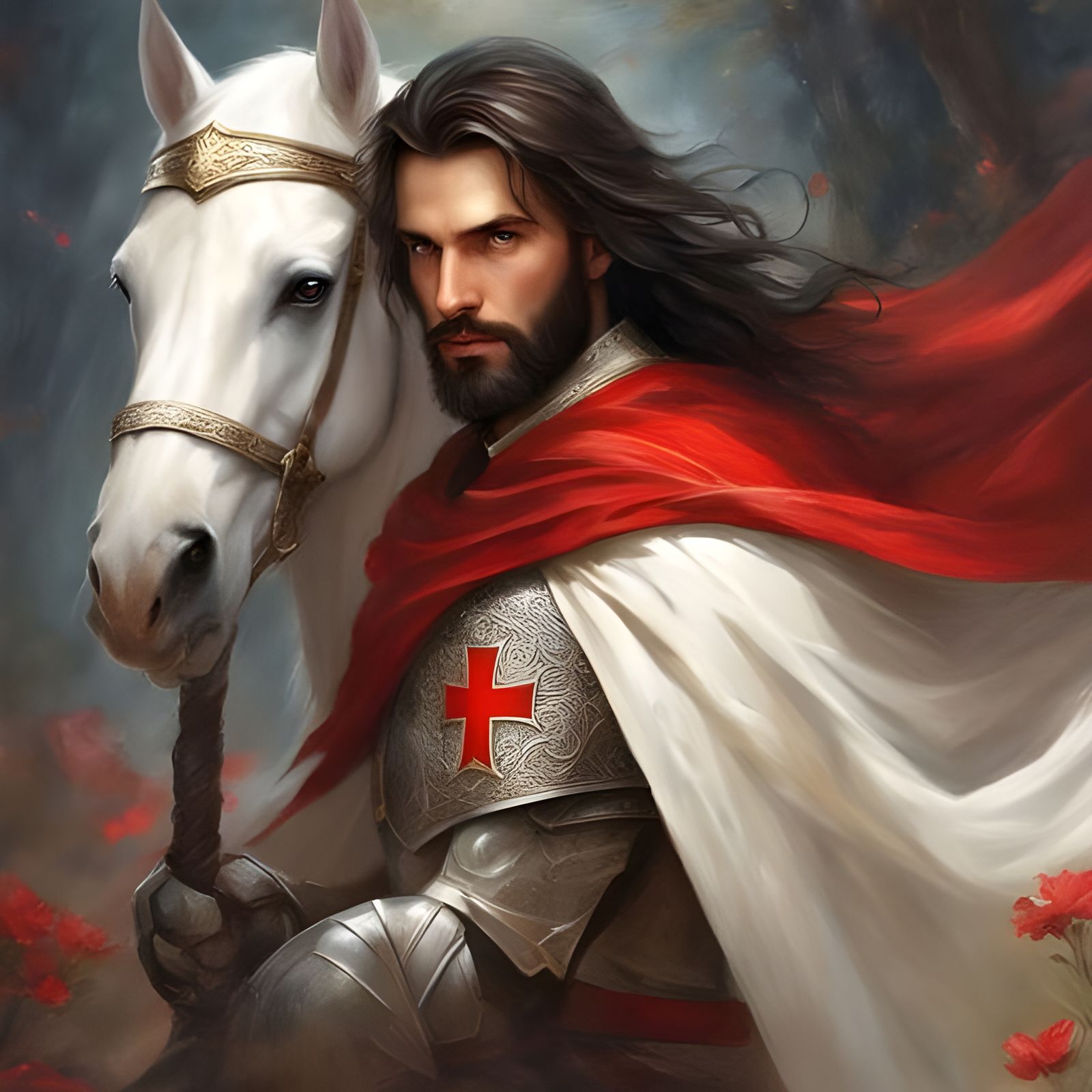 Templar Knight Portrait on Horseback in Forest
