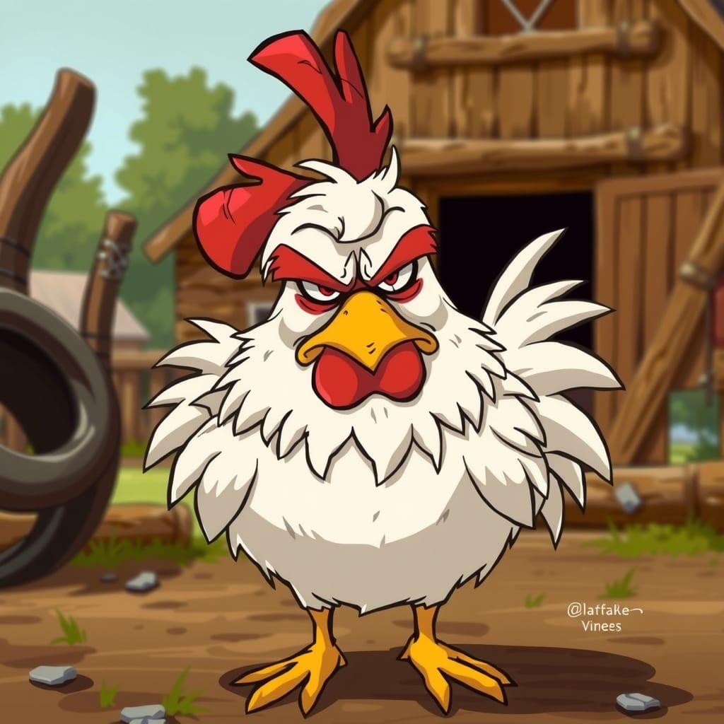 Grumpy Chicken in Cartoon Illustration Style
