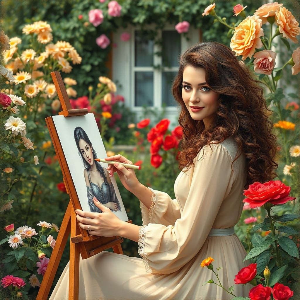 Woman Sketching in Paris Garden, Impressionist Style