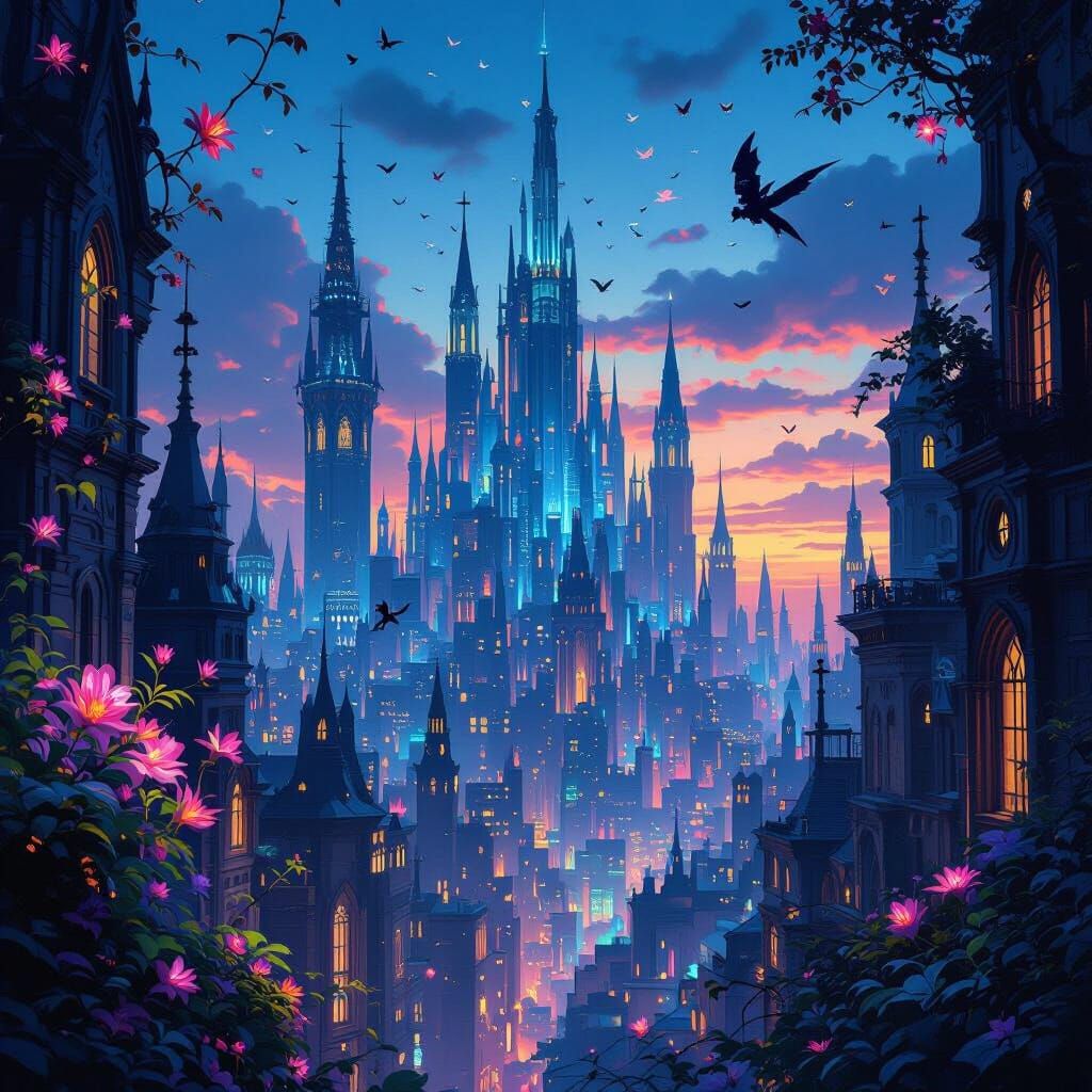Fantastical Gothic Cityscape at Twilight