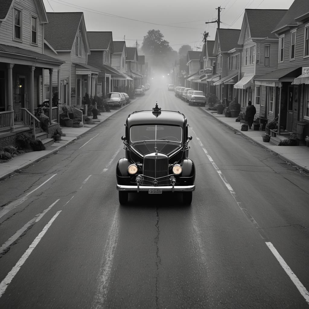 Sinister Hearse Drives Down Small Town Street