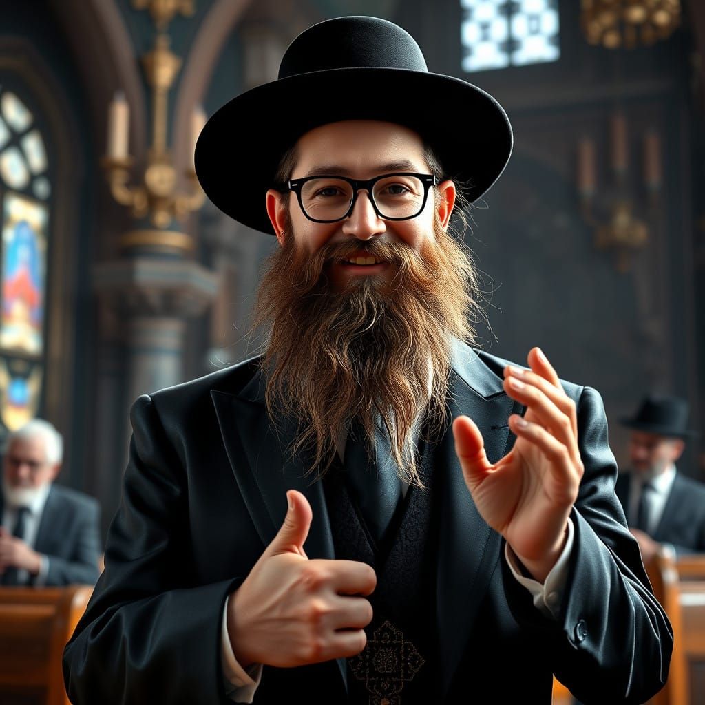 Young Orthodox Jewish Admor in Traditional Attire with Intri...