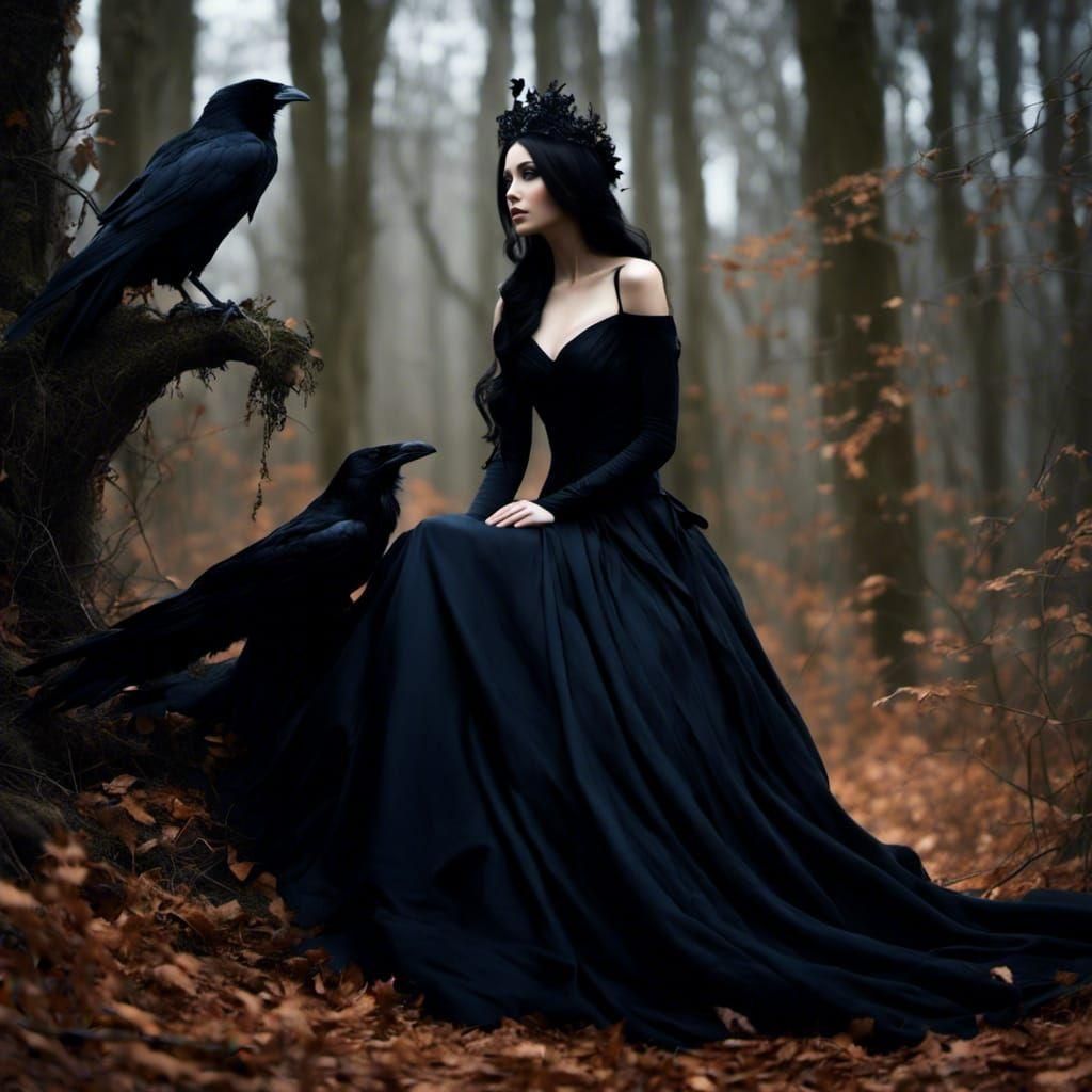 Creepy Magical Forest Princess with Raven