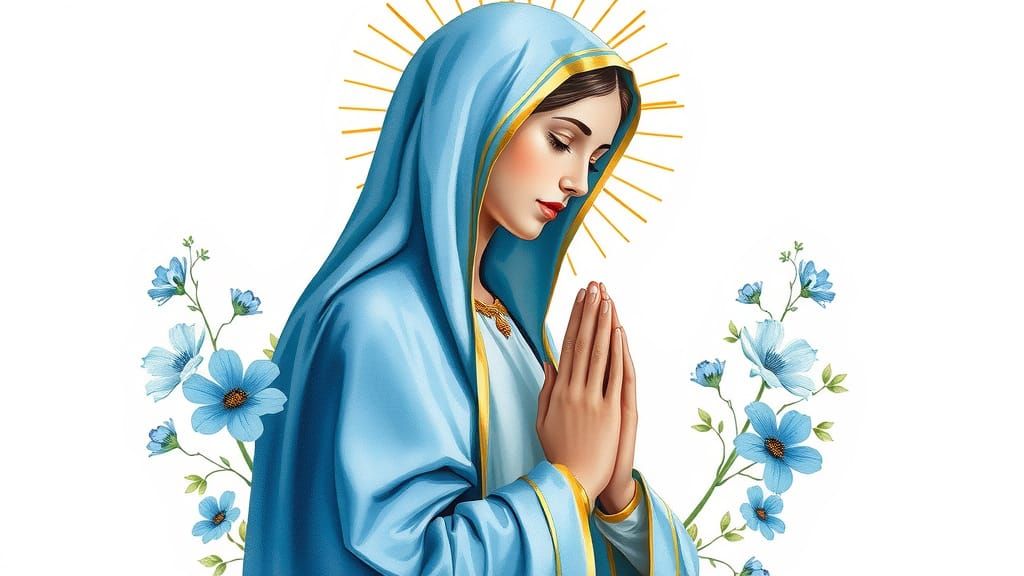Serene Virgin Mary in Prayer, Watercolor Style