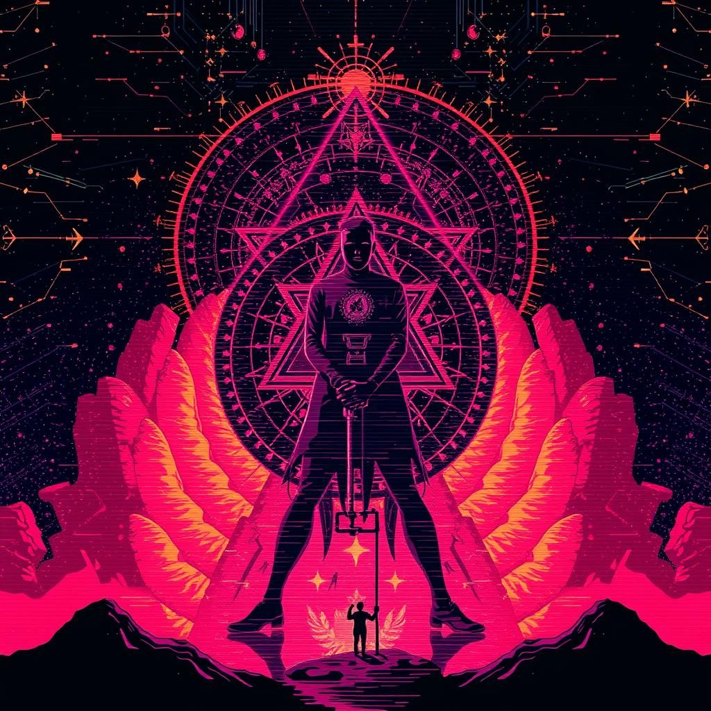 Abstract Constellation with Glitch Effects in Maximalist Sty...