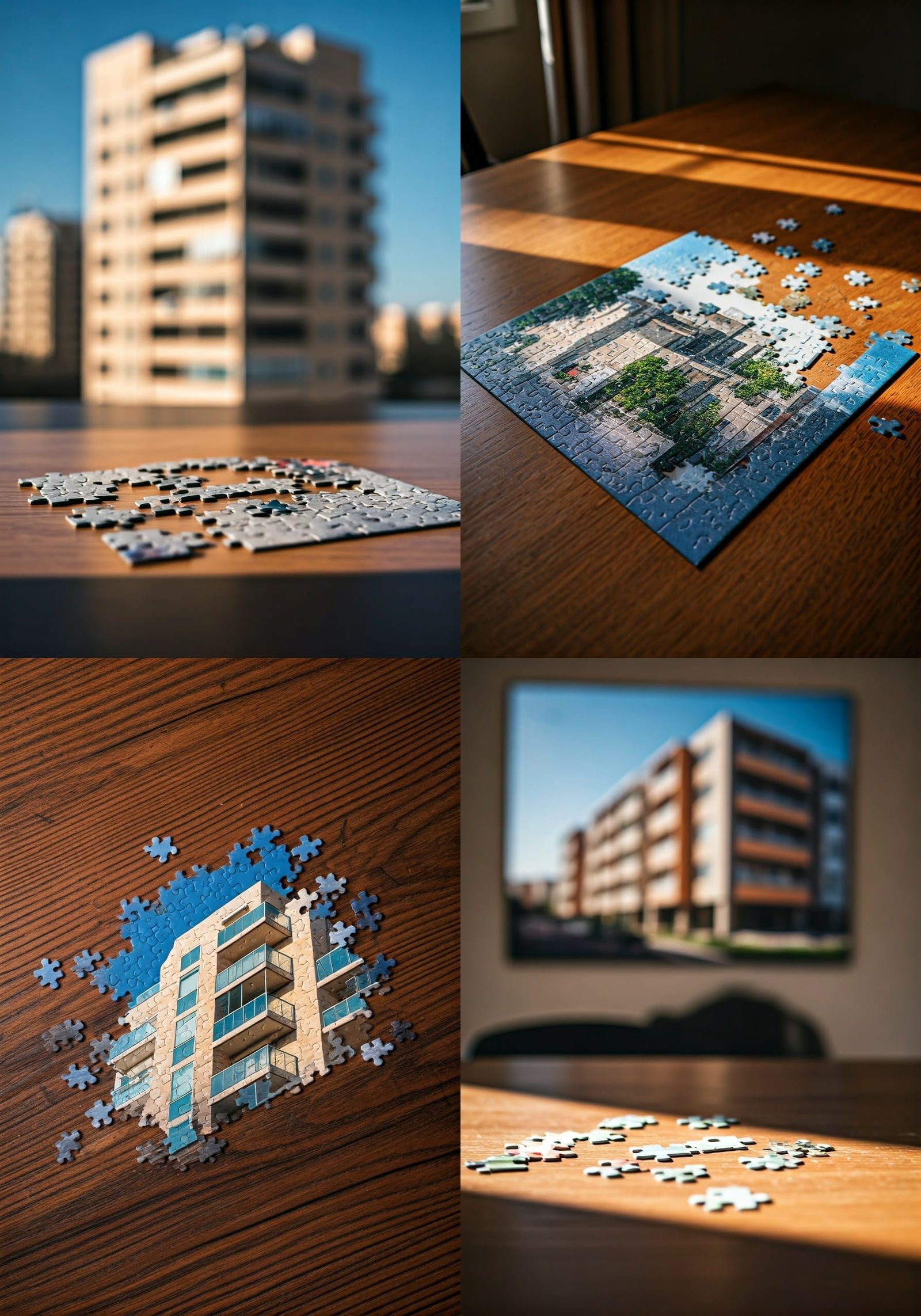 A Fragmented Israeli Cityscape with a Puzzle on a Table