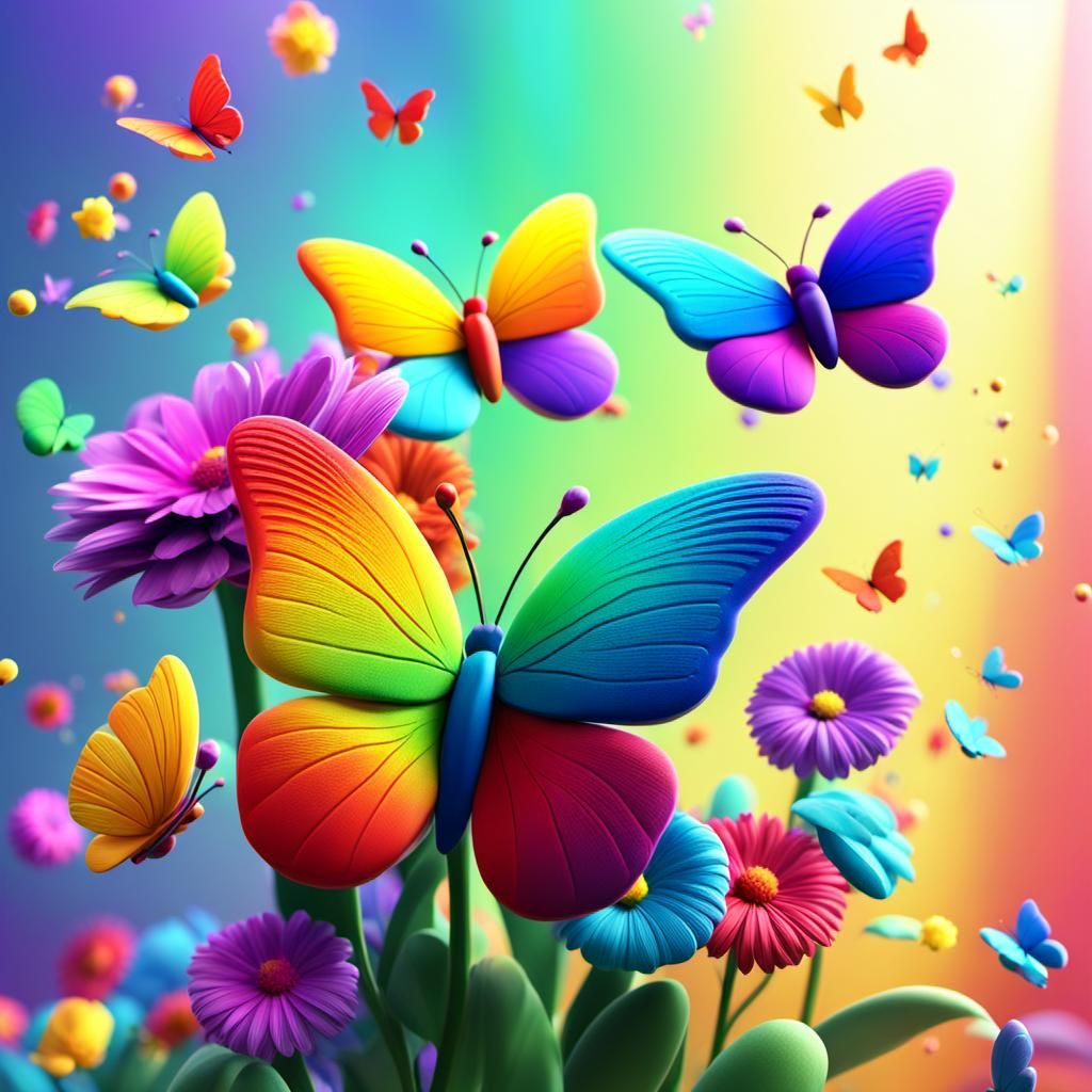 rainbow flowers butterflies