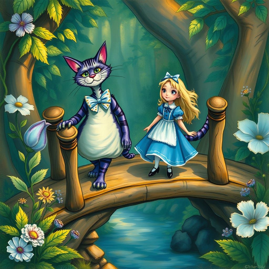 Alice and Cheshire Cat in Whimsical Wonderland