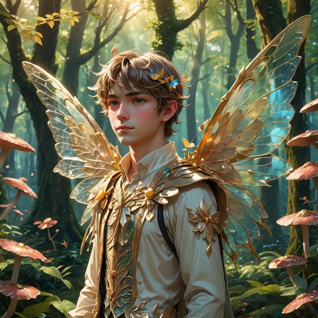 Anime Style Young Male Fairy in Forest Clearing