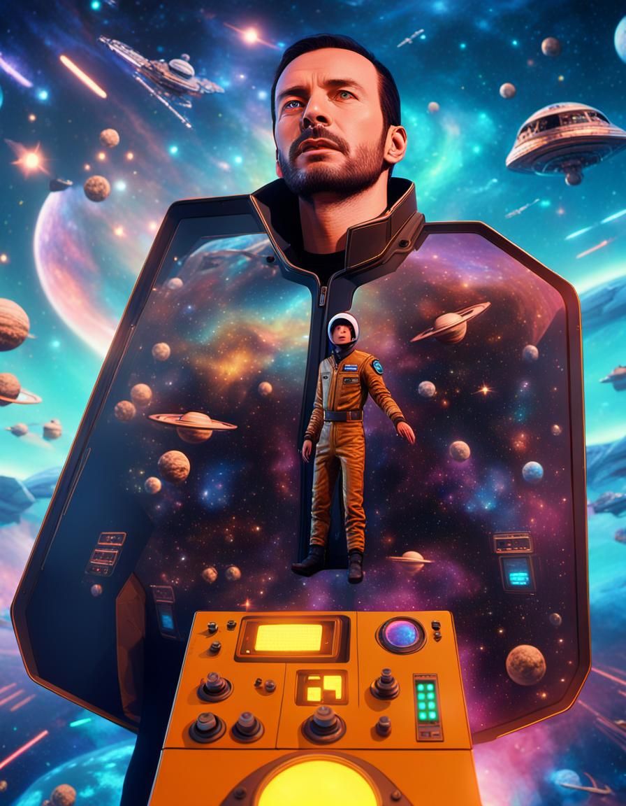 Spaceship Captain in Control Room Film Still