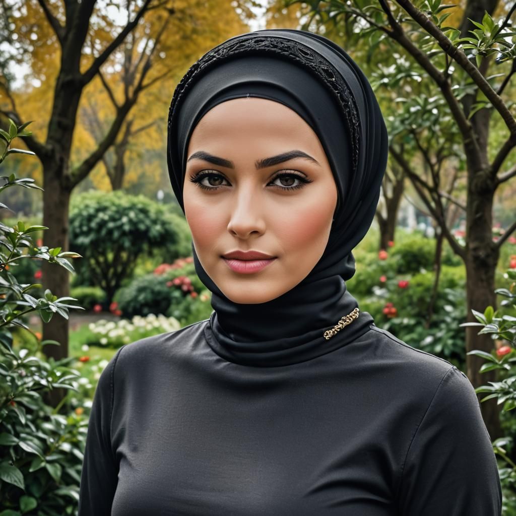 European Hijabi Woman Portrait in Garden Setting