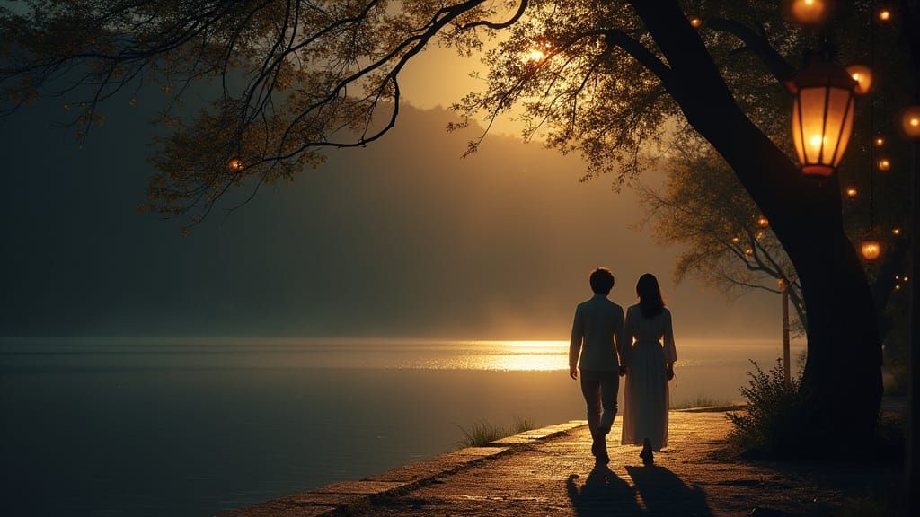 Tranquil Asian Couple in Moonlit Serenity