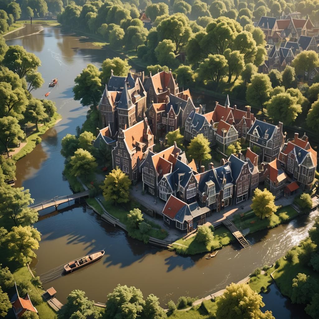 Idyllic Netherlands River Scene in Detailed Matte Painting