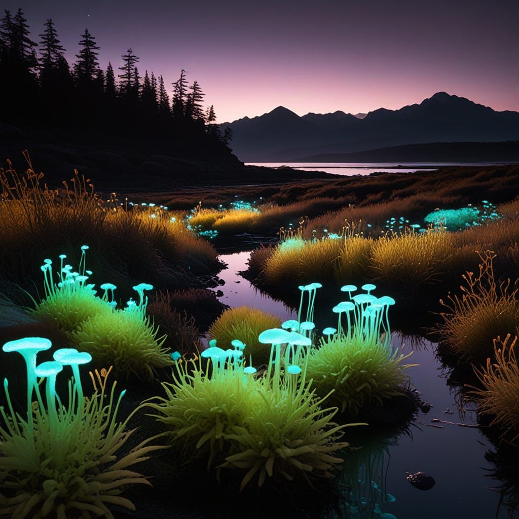 Bioluminescent Plants Create Eerie Glowing Landscape