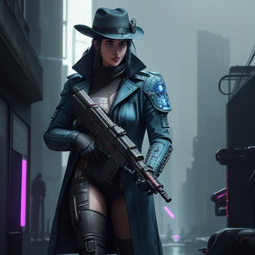 Cyberpunk Alien Gunslinger with Mech Details