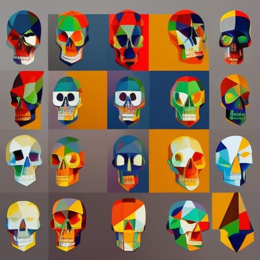 Cubist Skulls: Geometric Art Deco Painting