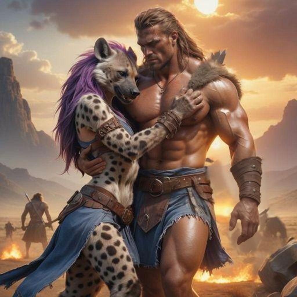 Passionate Embrace on Sunset Battlefield