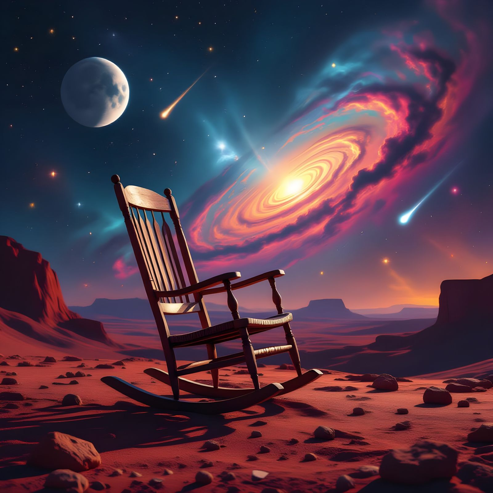 Vintage Rocking Chair on Mars with Cosmic Sky