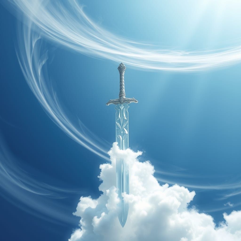 Sword of Air Shines Amidst Ethereal Clouds