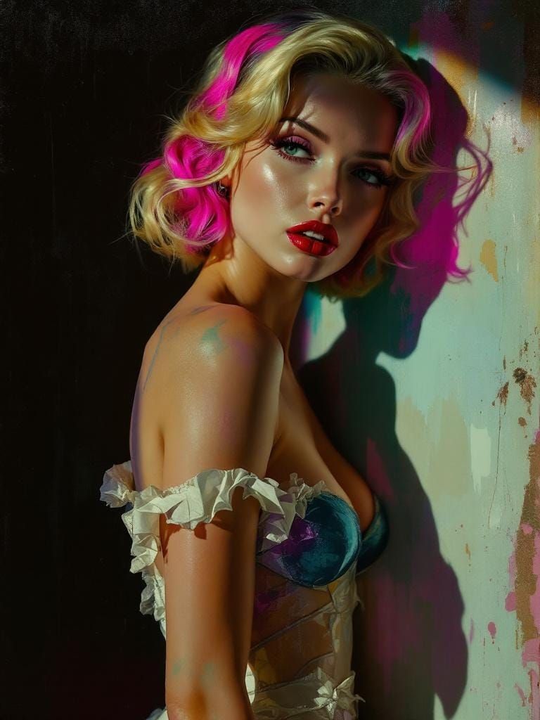 Blonde Pin-Up Portrait in Film Noir Style