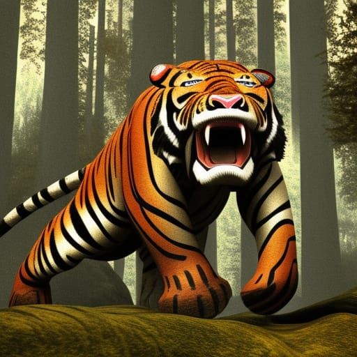 Saber-Toothed Tiger in Stone Age Landscape