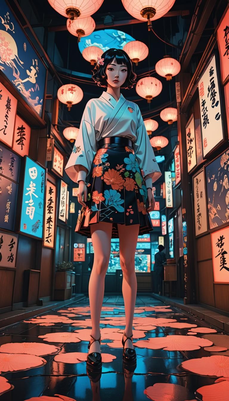 Surreal Neon Legs in Ukiyo-e Style