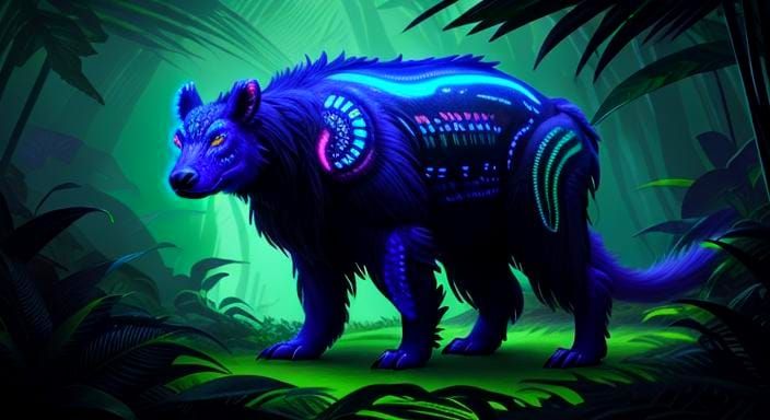 Neon Rainbow Creature in Alien Forest