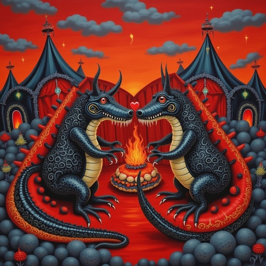 Surreal Lava Demons Erupt in Love Hearts as Volcano