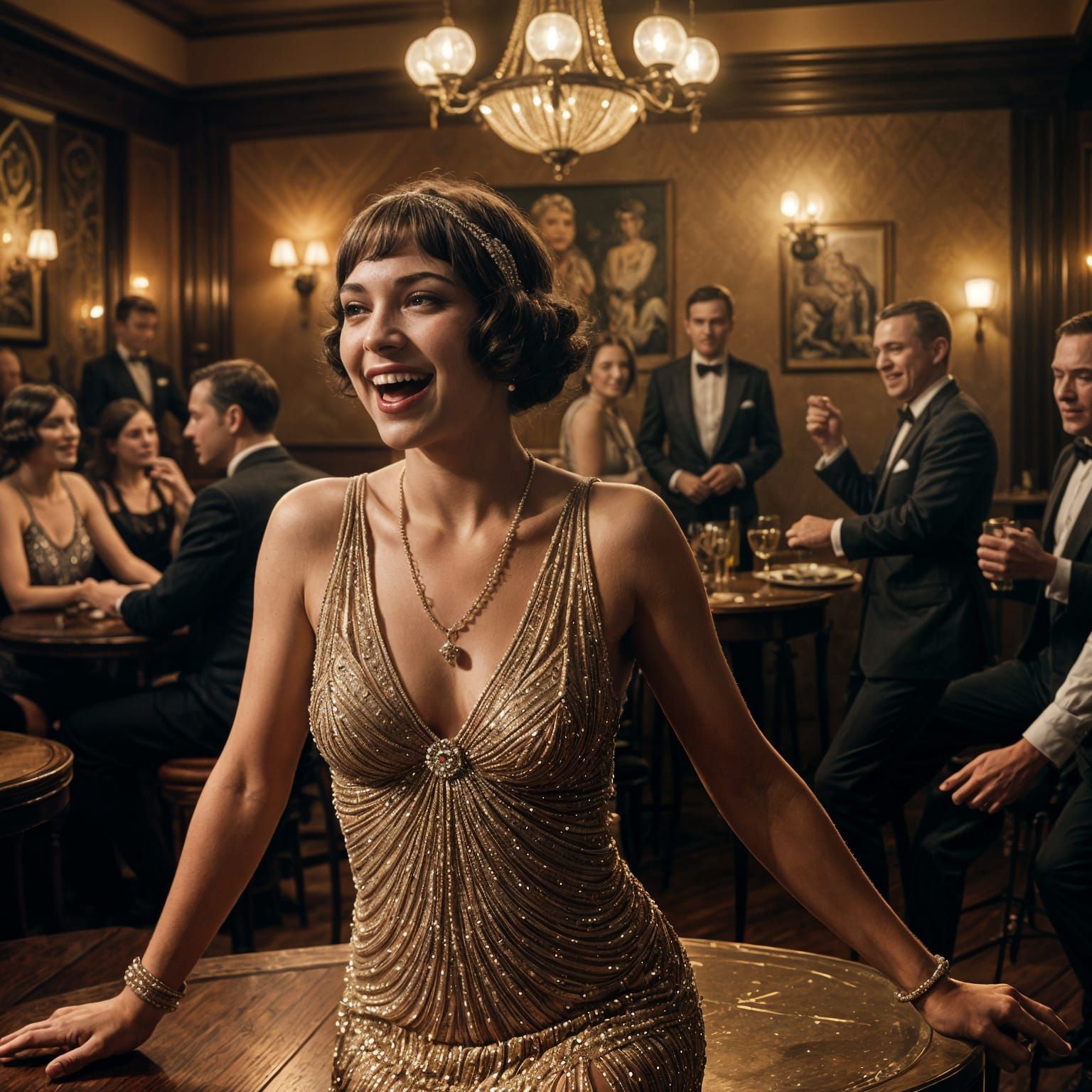 Flapper Dances in 1920s Speakeasy Film Still