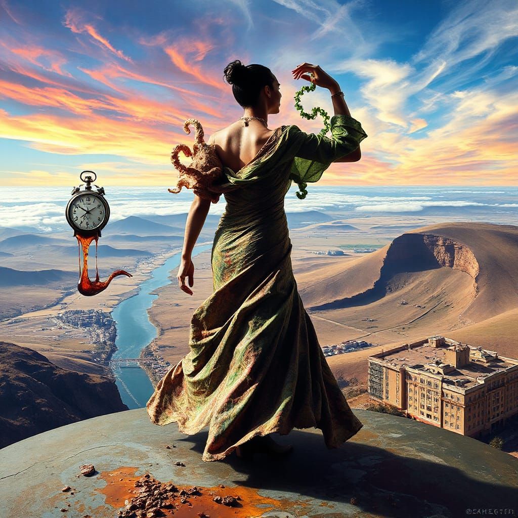 Surrealist Landscape in High Relief, Blending Reality and Dr...