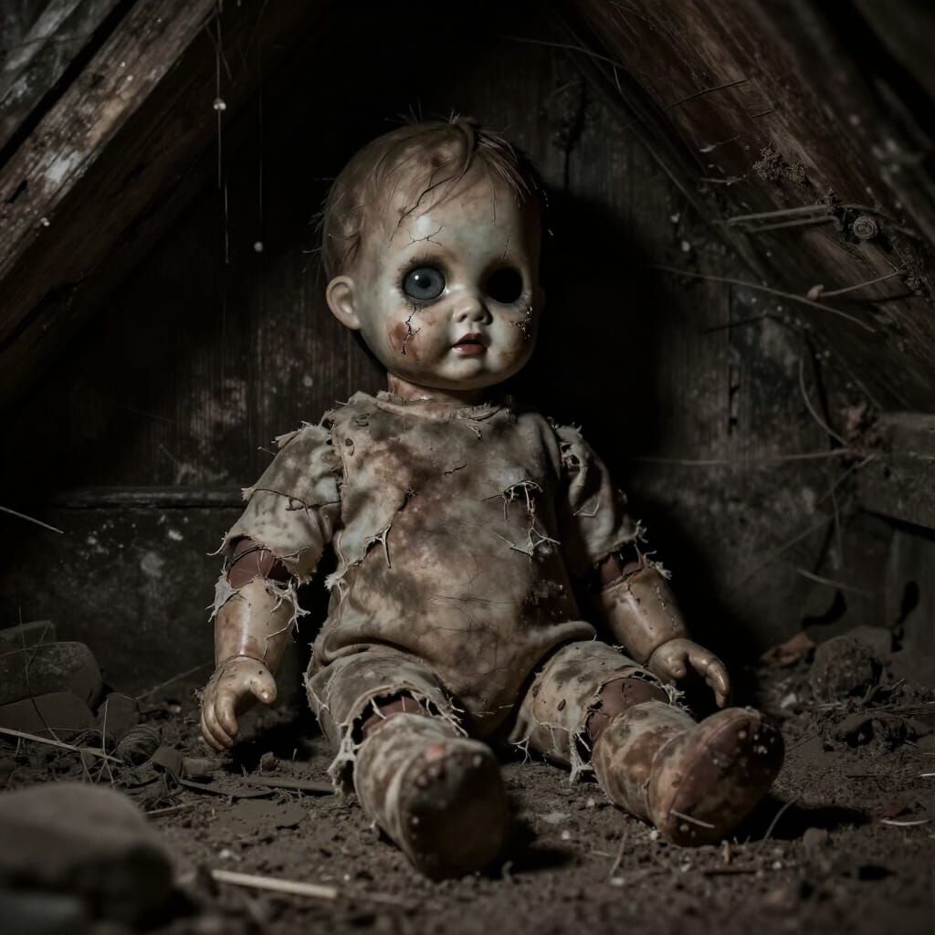 Terrifying Dismembered Doll in Dusty Attic